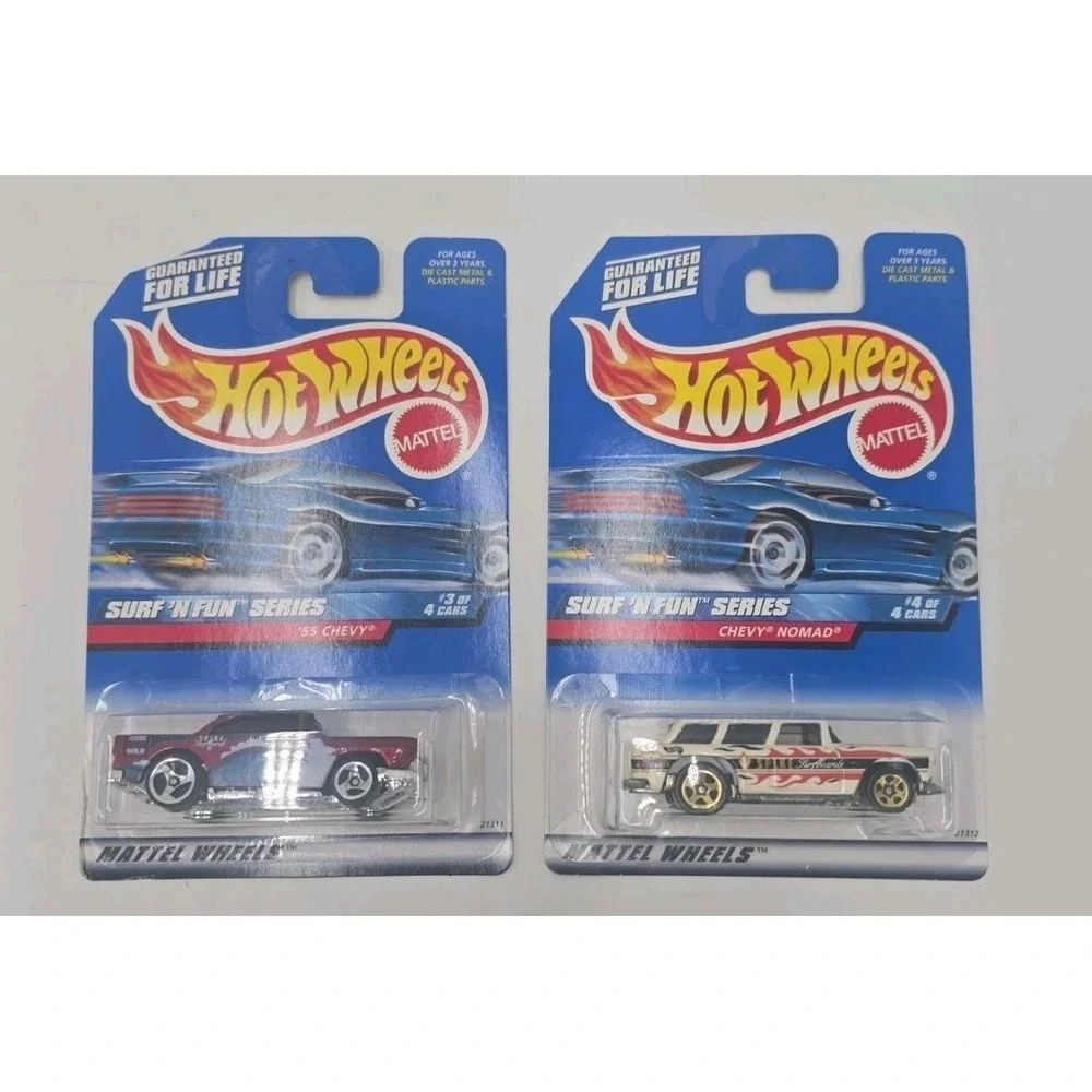 1998 Hot Wheels Surf 'N Fun Series Lot of 2 '55 Chevy & Chevy Nomad Blue Card
